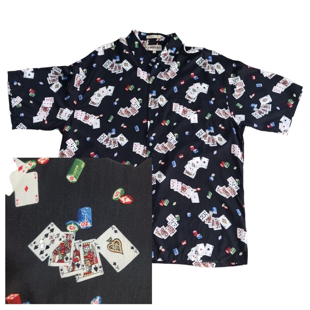 VINTAGE Poker Shirt Campia Moda Mens Short Sleeve Shirt Black XXL Rayon